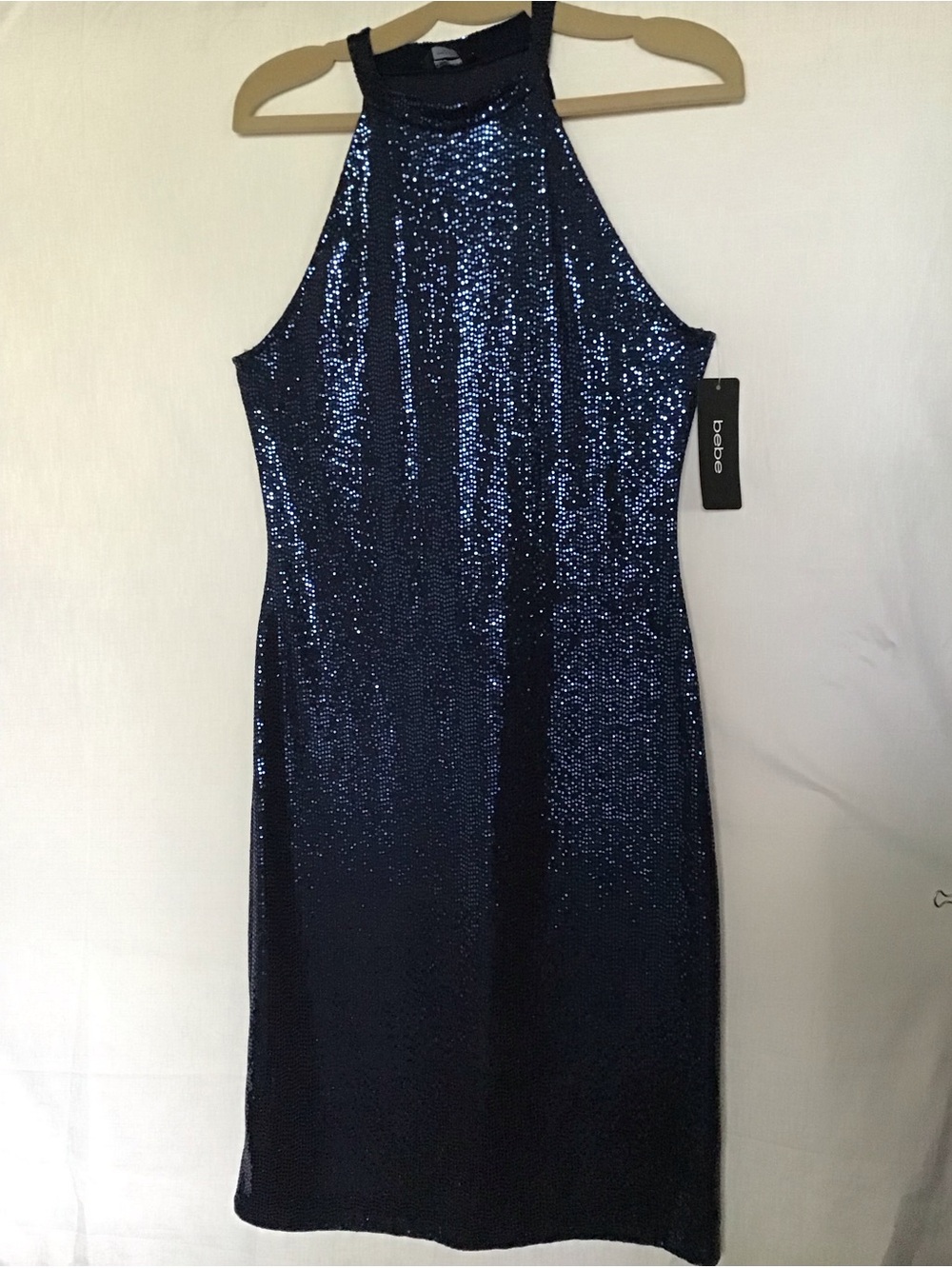 bebe Navy Sequin Halter Midi  Dress Size M - Picture 5 of 13